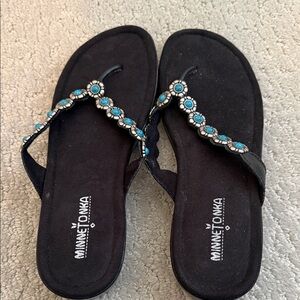 Minnetonka Black Sandals with Turquoise Accents